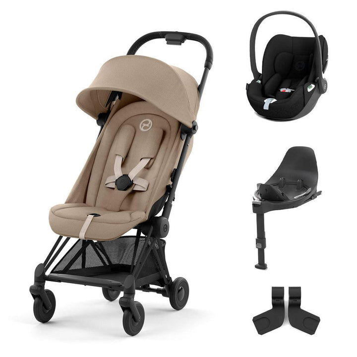 CYBEX Coya Compact Stroller + Cloud T Travel System - Cozy Beige-Travel Systems-No Base-Matt Black | Natural Baby Shower