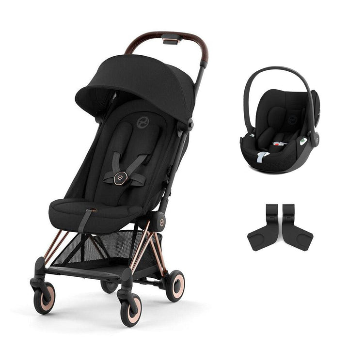 CYBEX Coya Compact Stroller + Cloud T Travel System - Sepia Black-Travel Systems-No Base-Rose Gold | Natural Baby Shower