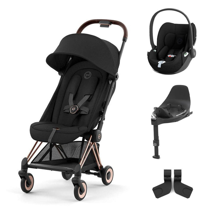 CYBEX Coya Compact Stroller + Cloud T Travel System - Sepia Black-Travel Systems-Base T-Rose Gold | Natural Baby Shower