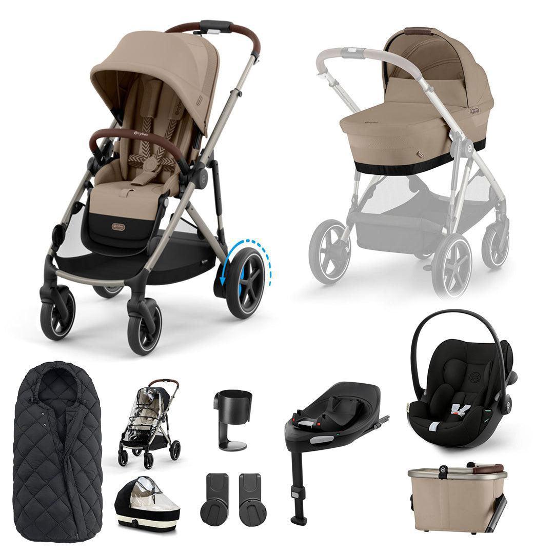 CYBEX e-Gazelle S + Cloud G3 Travel System-Travel Systems-Almond Beige/Black-With Base | Natural Baby Shower
