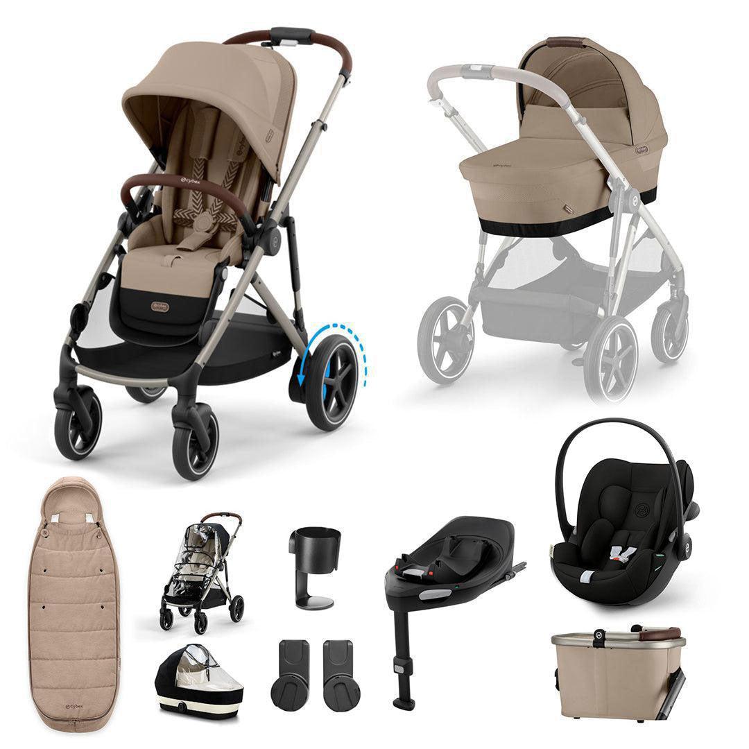 CYBEX e-Gazelle S + Cloud G3 Travel System-Travel Systems-Almond Beige/Black-With Base | Natural Baby Shower