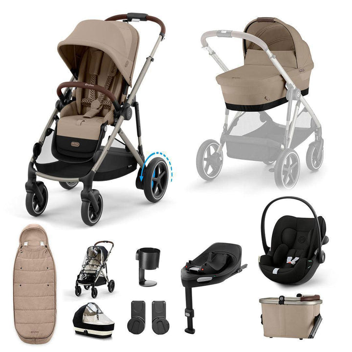 CYBEX e-Gazelle S + Cloud G3 Travel System-Travel Systems-Almond Beige/Black-With Base | Natural Baby Shower