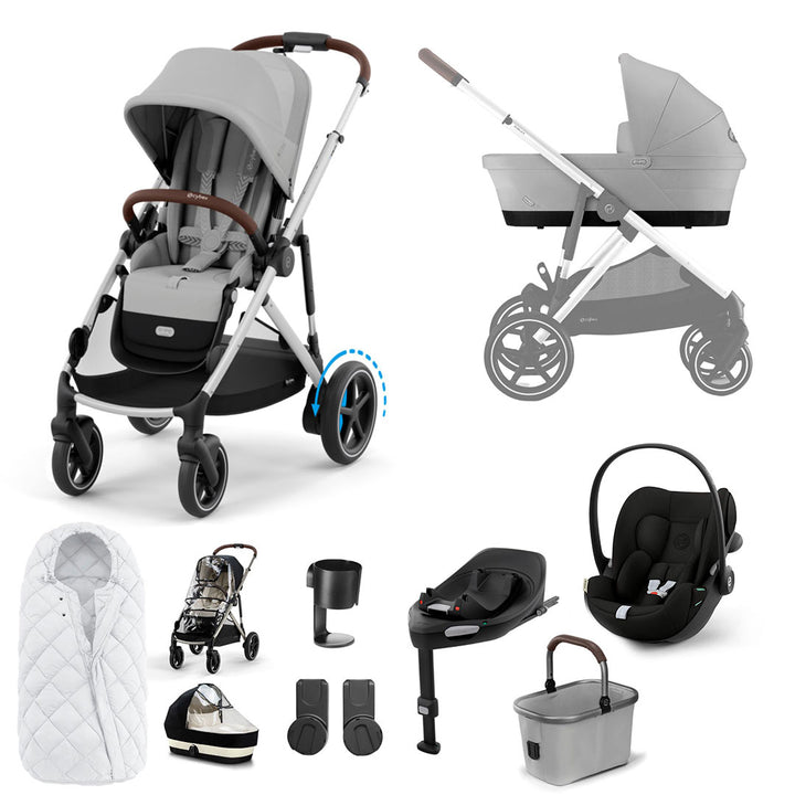 CYBEX e-Gazelle S + Cloud G3 Travel System-Travel Systems-Stone Grey-With Base | Natural Baby Shower