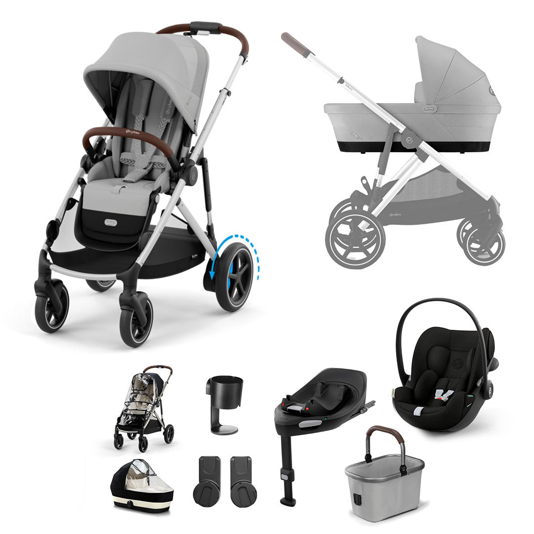 CYBEX e-Gazelle S + Cloud G3 Travel System-Travel Systems-Stone Grey-With Base | Natural Baby Shower