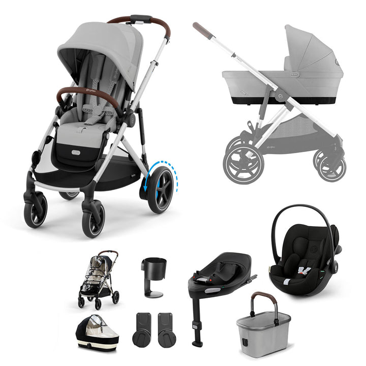 CYBEX e-Gazelle S + Cloud G3 Travel System-Travel Systems-Stone Grey-With Base | Natural Baby Shower
