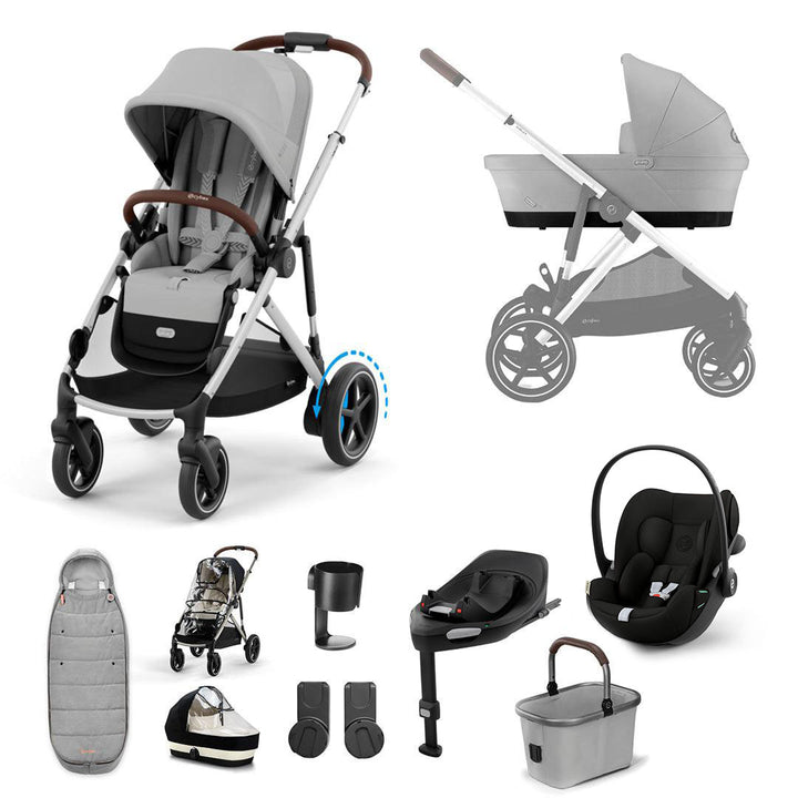 CYBEX e-Gazelle S + Cloud G3 Travel System-Travel Systems-Stone Grey-With Base | Natural Baby Shower