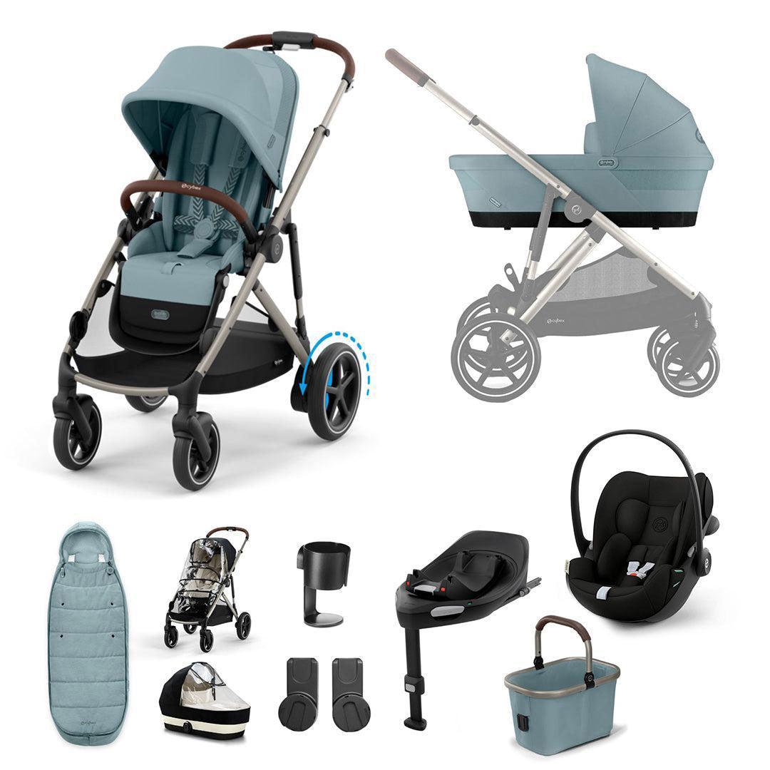 CYBEX e-Gazelle S + Cloud G3 Travel System-Travel Systems-Stormy Blue-With Base | Natural Baby Shower