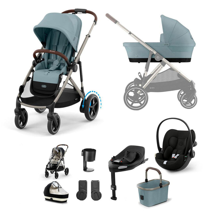 CYBEX e-Gazelle S + Cloud G3 Travel System-Travel Systems-Stormy Blue-With Base | Natural Baby Shower