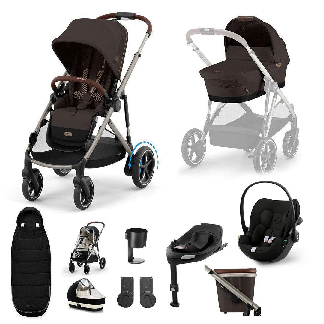 CYBEX e-Gazelle S + Cloud G3 Travel System-Travel Systems-Chocolate Brown-With Base | Natural Baby Shower