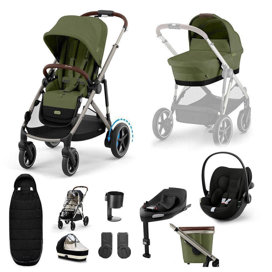 CYBEX e-Gazelle S + Cloud G3 Travel System-Travel Systems-Moss Green-With Base | Natural Baby Shower
