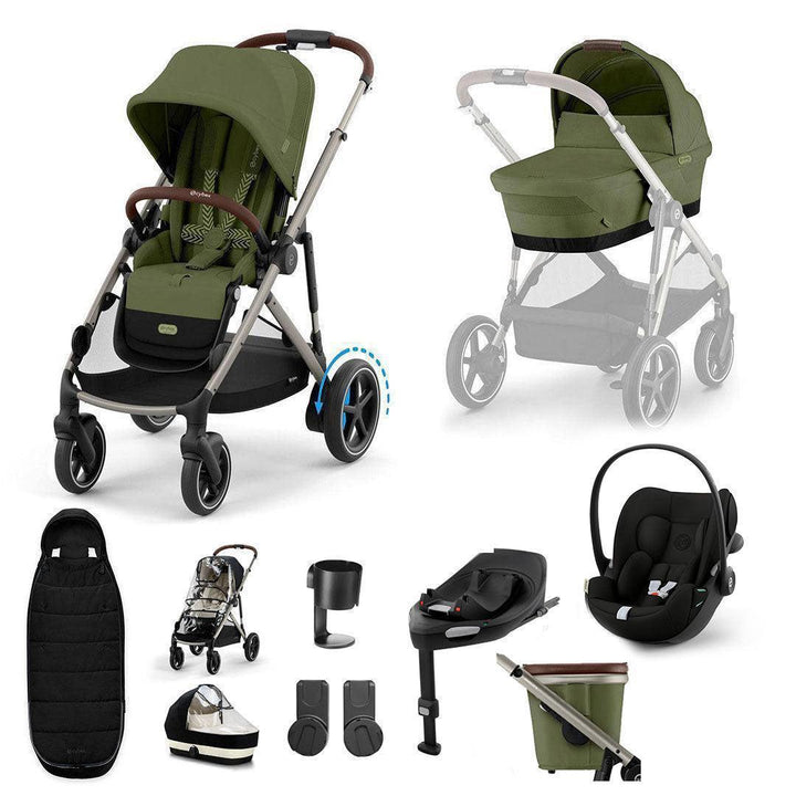 CYBEX e-Gazelle S + Cloud G3 Travel System-Travel Systems-Moss Green-With Base | Natural Baby Shower