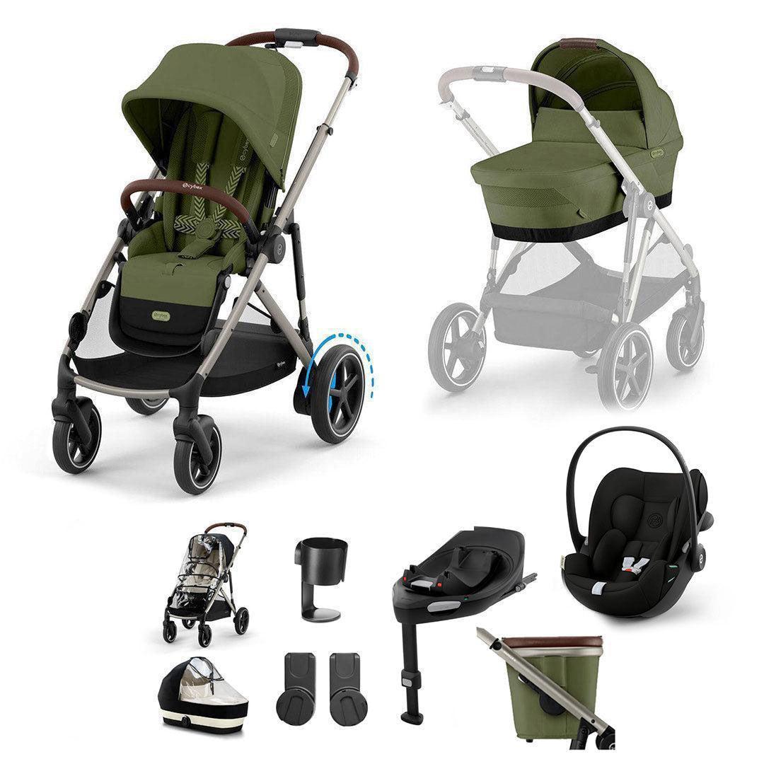 CYBEX e-Gazelle S + Cloud G3 Travel System-Travel Systems-Moss Green-With Base | Natural Baby Shower