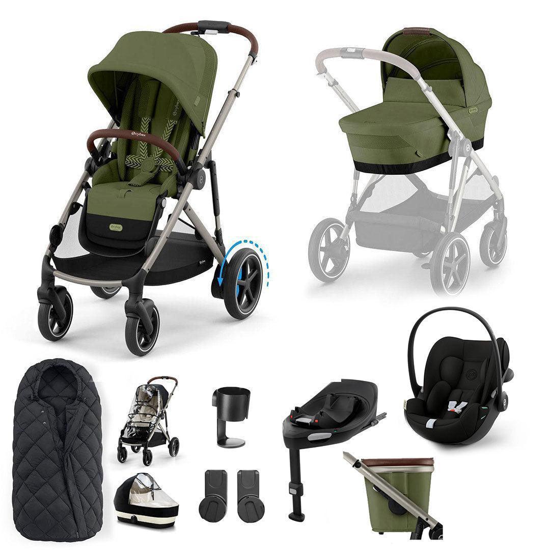 CYBEX e-Gazelle S + Cloud G3 Travel System-Travel Systems-Moss Green-With Base | Natural Baby Shower