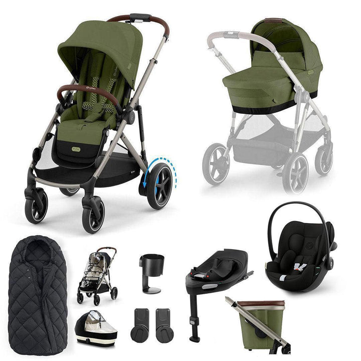 CYBEX e-Gazelle S + Cloud G3 Travel System-Travel Systems-Moss Green-With Base | Natural Baby Shower