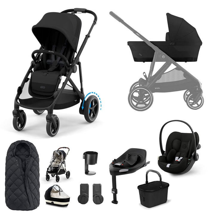 CYBEX e-Gazelle S + Cloud G3 Travel System-Travel Systems-Moon Black-With Base | Natural Baby Shower