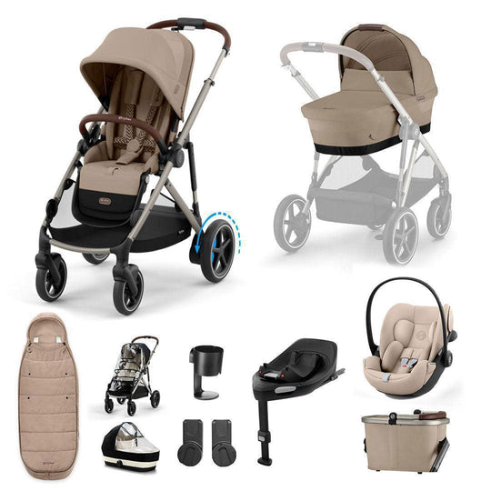 CYBEX e-Gazelle S + Cloud G3 Travel System-Travel Systems-Almond Beige-With Base | Natural Baby Shower