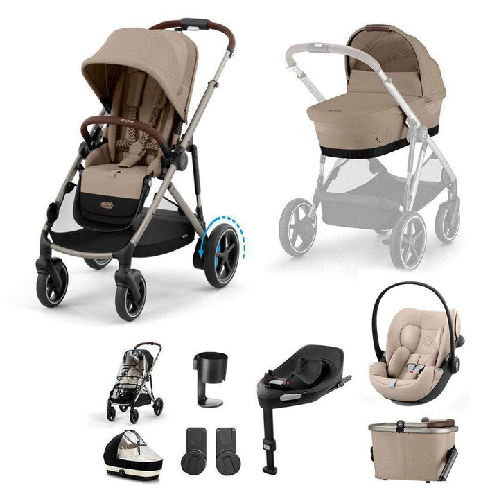 CYBEX e-Gazelle S + Cloud G3 Travel System-Travel Systems-Almond Beige-With Base | Natural Baby Shower