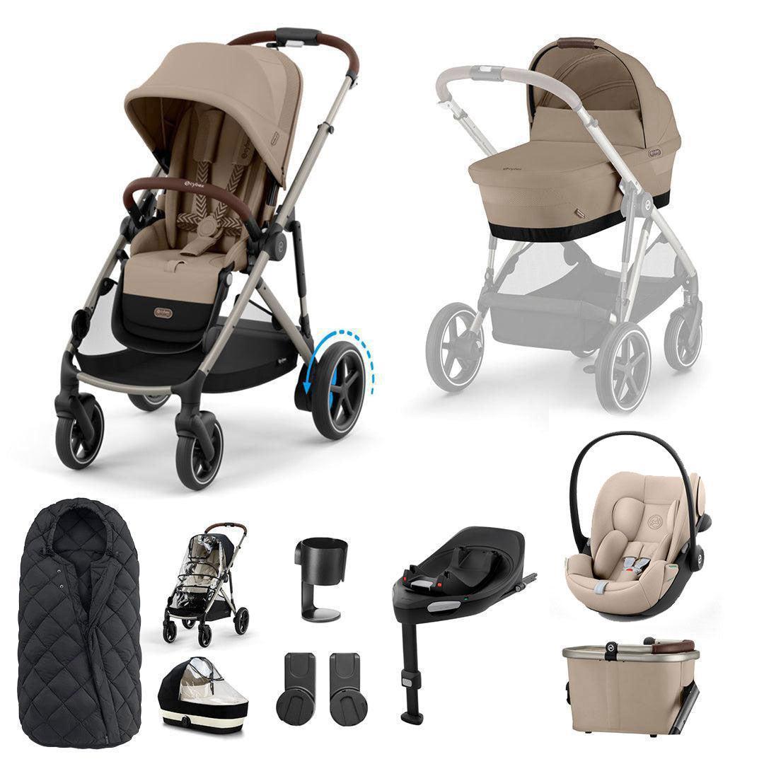 CYBEX e-Gazelle S + Cloud G3 Travel System-Travel Systems-Almond Beige-With Base | Natural Baby Shower