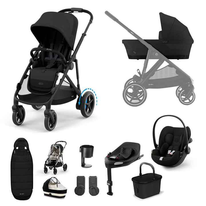 CYBEX e-Gazelle S + Cloud G3 Travel System-Travel Systems-Moon Black-With Base | Natural Baby Shower