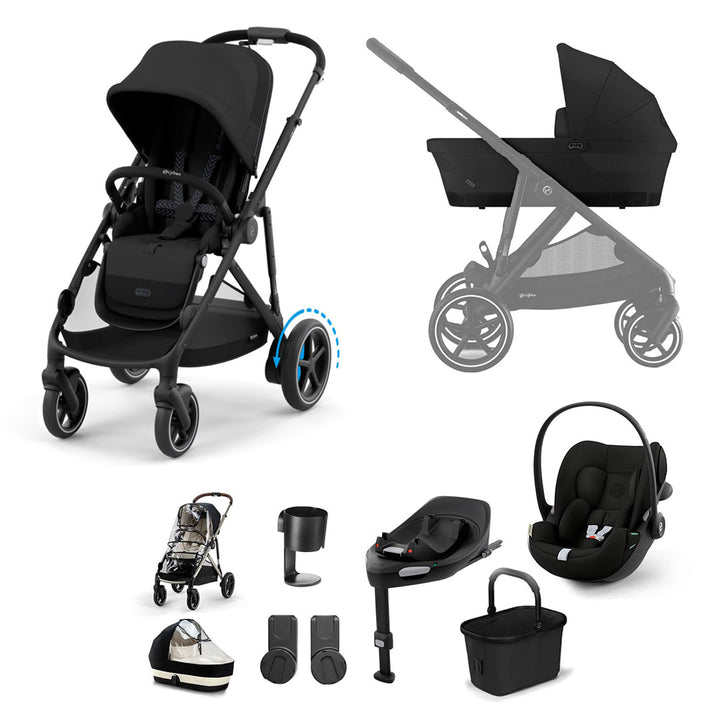 CYBEX e-Gazelle S + Cloud G3 Travel System-Travel Systems-Moon Black-With Base | Natural Baby Shower
