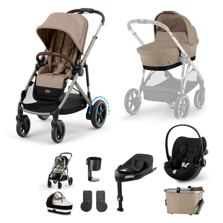 CYBEX e-Gazelle S + Cloud G3 Travel System-Travel Systems-Almond Beige/Black-With Base | Natural Baby Shower