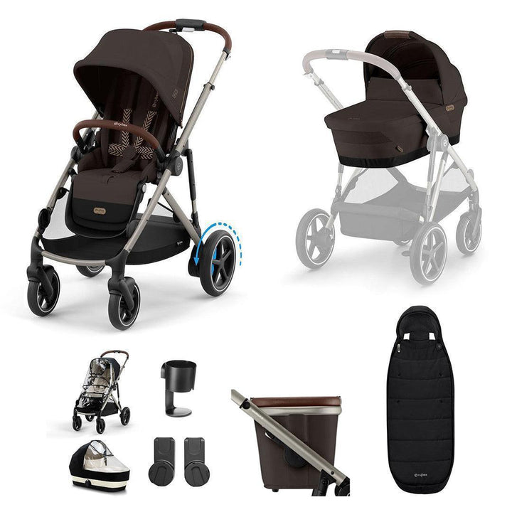 CYBEX e-Gazelle S Essential Pushchair Bundle-Stroller Bundles-Moon Black-No Footmuff | Natural Baby Shower