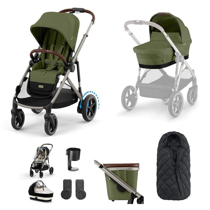 CYBEX e-Gazelle S Essential Pushchair Bundle-Stroller Bundles-Moon Black-No Footmuff | Natural Baby Shower