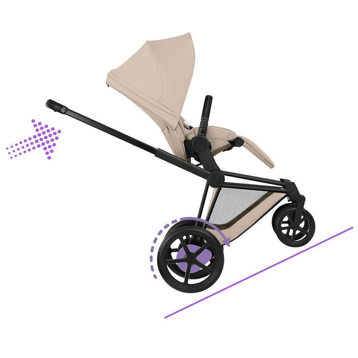 CYBEX e-Priam Comfort Pushchair & Foldable Carrycot - Cozy Beige/Black-Strollers-Cozy Beige/Black- | Natural Baby Shower