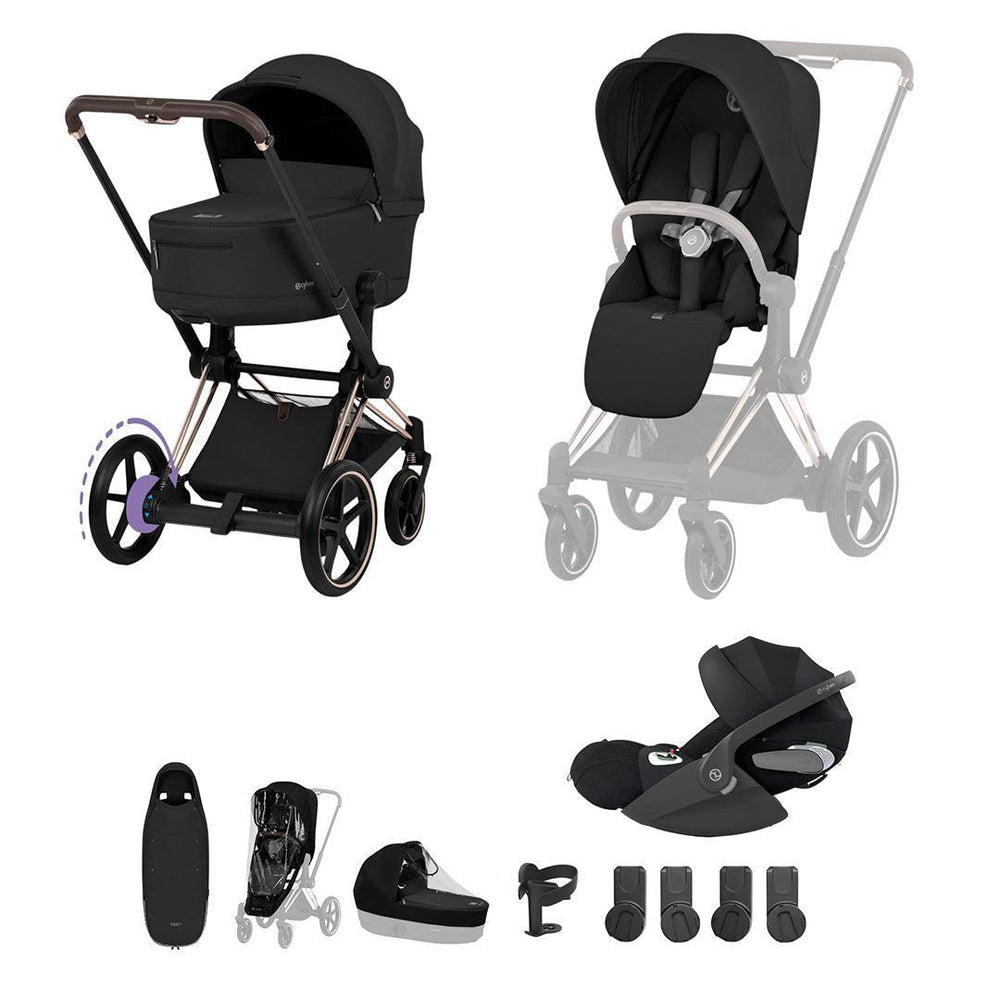 Cybex e-Priam Ultimate Accessory Bundle - Comfort Collection-Travel Systems-Sepia Black/Rose Gold-Without Base | Natural Baby Shower