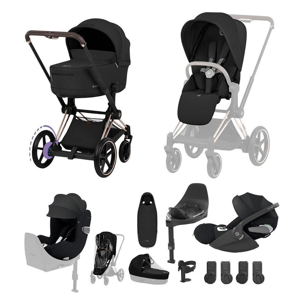 Cybex e-Priam Ultimate Birth & Beyond Bundle - Comfort Collection-Travel Systems-Sepia Black/Rose Gold-With Base | Natural Baby Shower