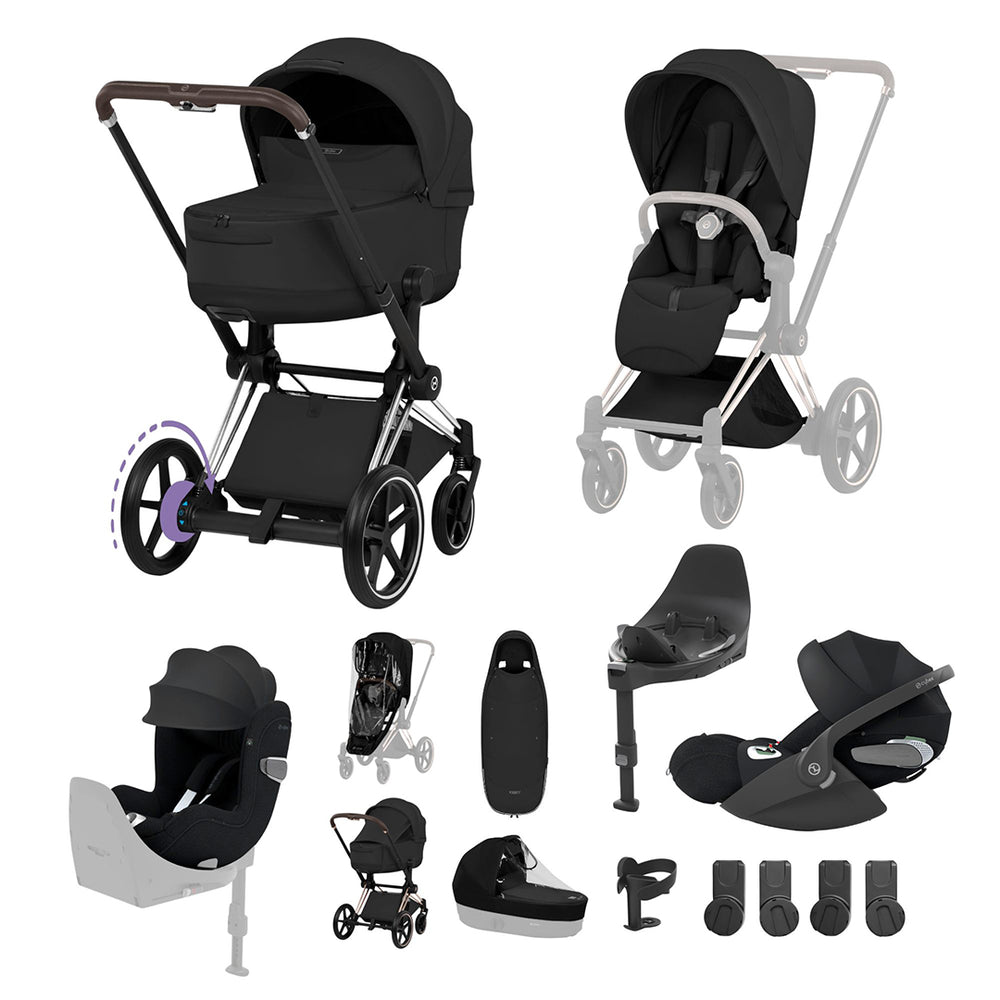 Cybex e-Priam Ultimate Birth & Beyond Bundle - Style Collection-Travel Systems-Sepia Black-Chrome Brown | Natural Baby Shower