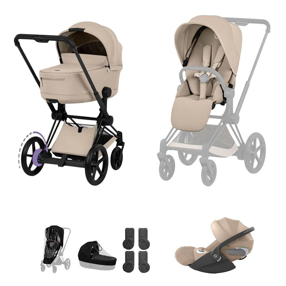 Cybex e-Priam Ultimate Bundle - Comfort Collection-Travel Systems-Cozy Beige-Without Base | Natural Baby Shower