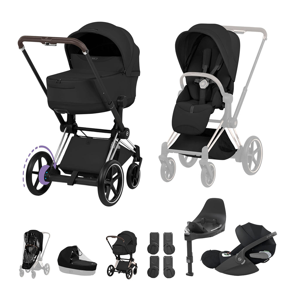 Cybex e-Priam Ultimate Bundle - Style Collection-Travel Systems-Sepia Black-Chrome Brown | Natural Baby Shower
