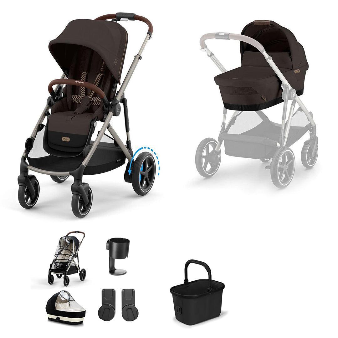 CYBEX e-Gazelle S Essential Pushchair Bundle-Stroller Bundles-Chocolate Brown-No Footmuff | Natural Baby Shower