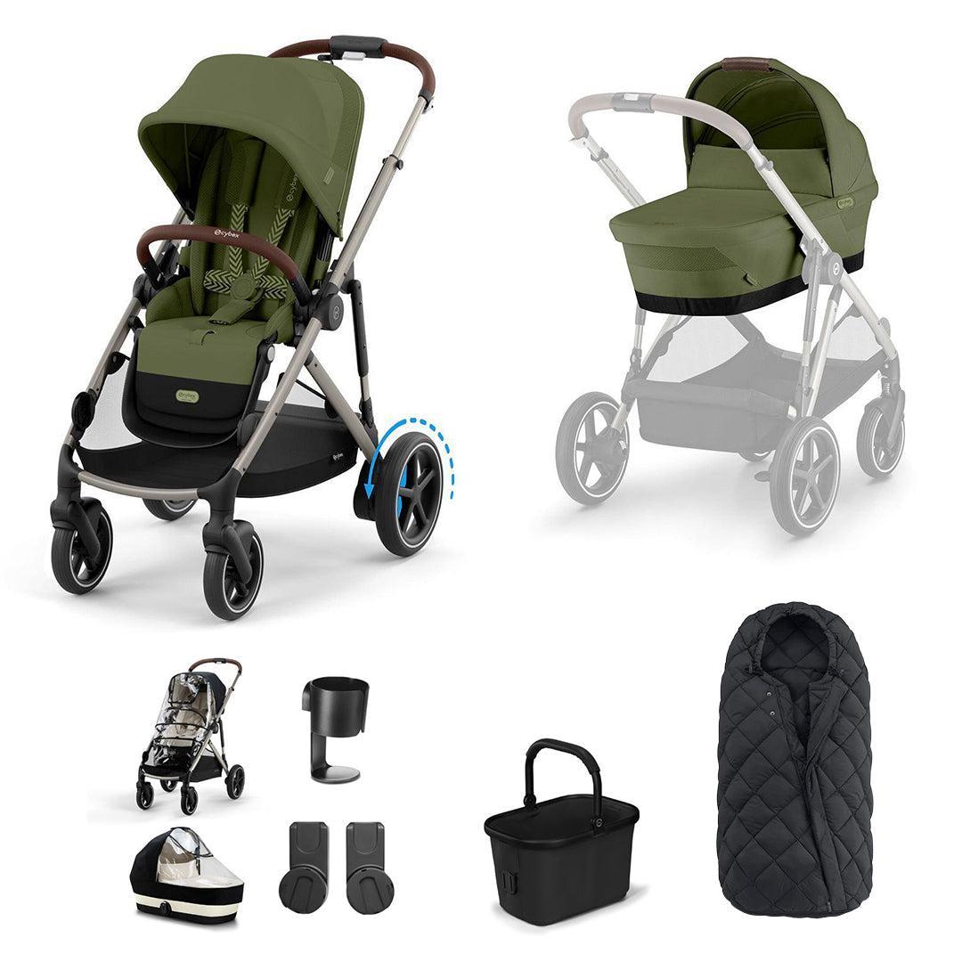 CYBEX e-Gazelle S Essential Pushchair Bundle-Stroller Bundles-Moss Green-SNOGGA Footmuff | Natural Baby Shower