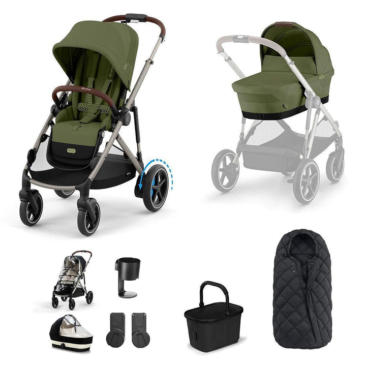 CYBEX e-Gazelle S Essential Pushchair Bundle-Stroller Bundles-Moss Green-SNOGGA Footmuff | Natural Baby Shower