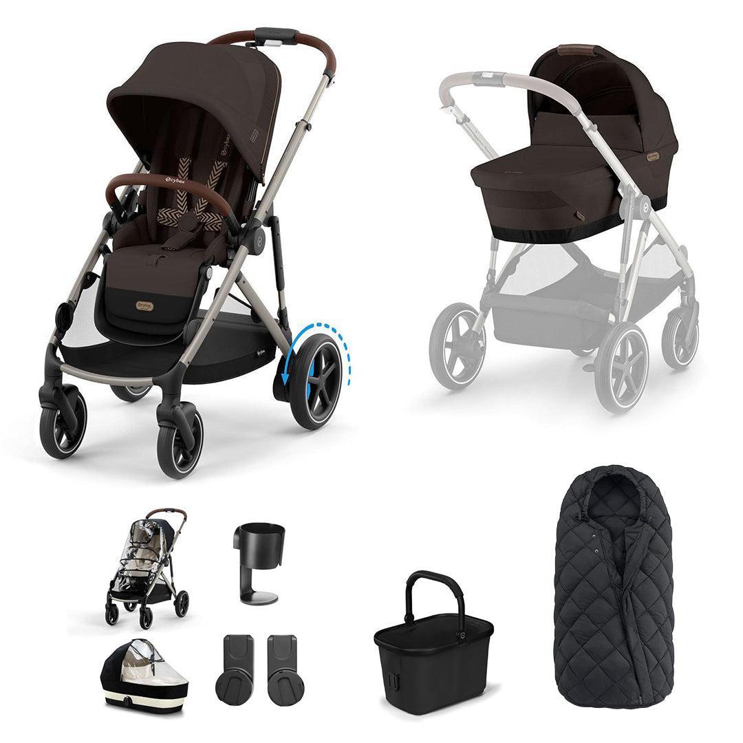 CYBEX e-Gazelle S Essential Pushchair Bundle-Stroller Bundles-Chocolate Brown-SNOGGA Footmuff | Natural Baby Shower