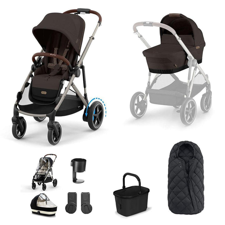 CYBEX e-Gazelle S Essential Pushchair Bundle-Stroller Bundles-Chocolate Brown-SNOGGA Footmuff | Natural Baby Shower