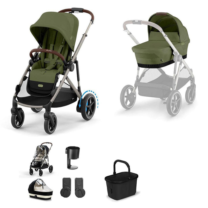 CYBEX e-Gazelle S Essential Pushchair Bundle-Stroller Bundles-Moss Green-No Footmuff | Natural Baby Shower