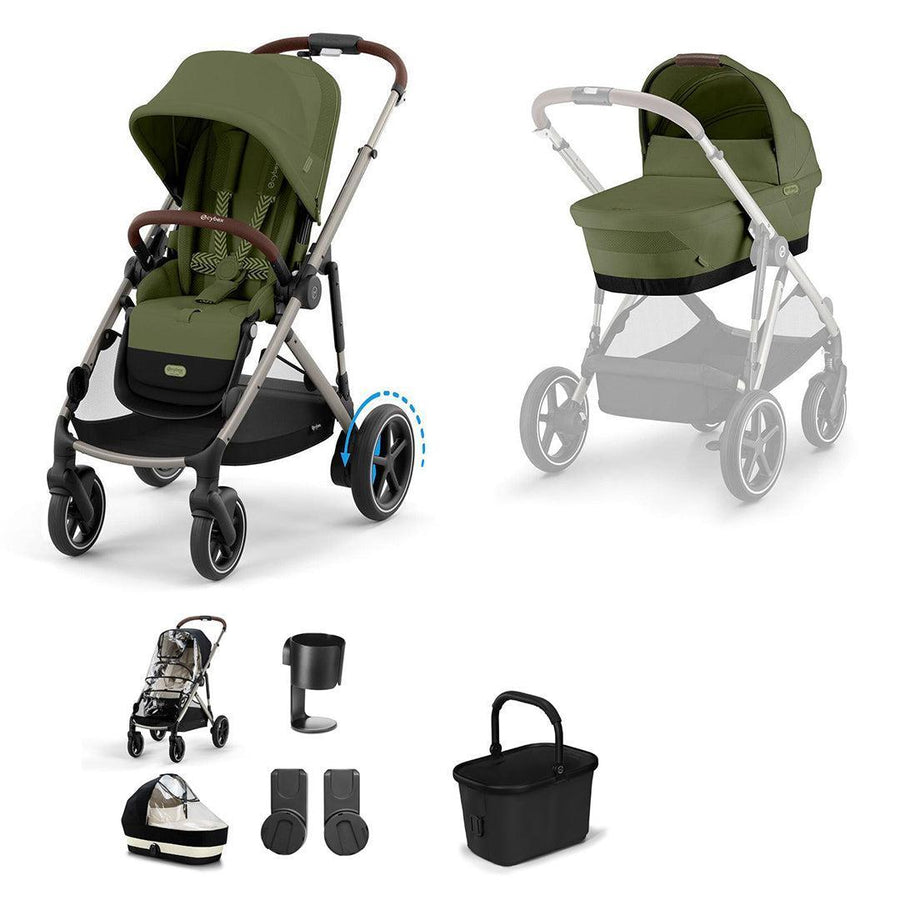 CYBEX e-Gazelle S Essential Pushchair Bundle-Stroller Bundles-Moss Green-No Footmuff | Natural Baby Shower