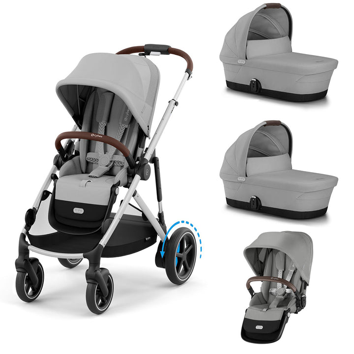 CYBEX e-Gazelle Twin Pushchair-Strollers-Stone Grey-2x Carrycot + Seat Unit | Natural Baby Shower