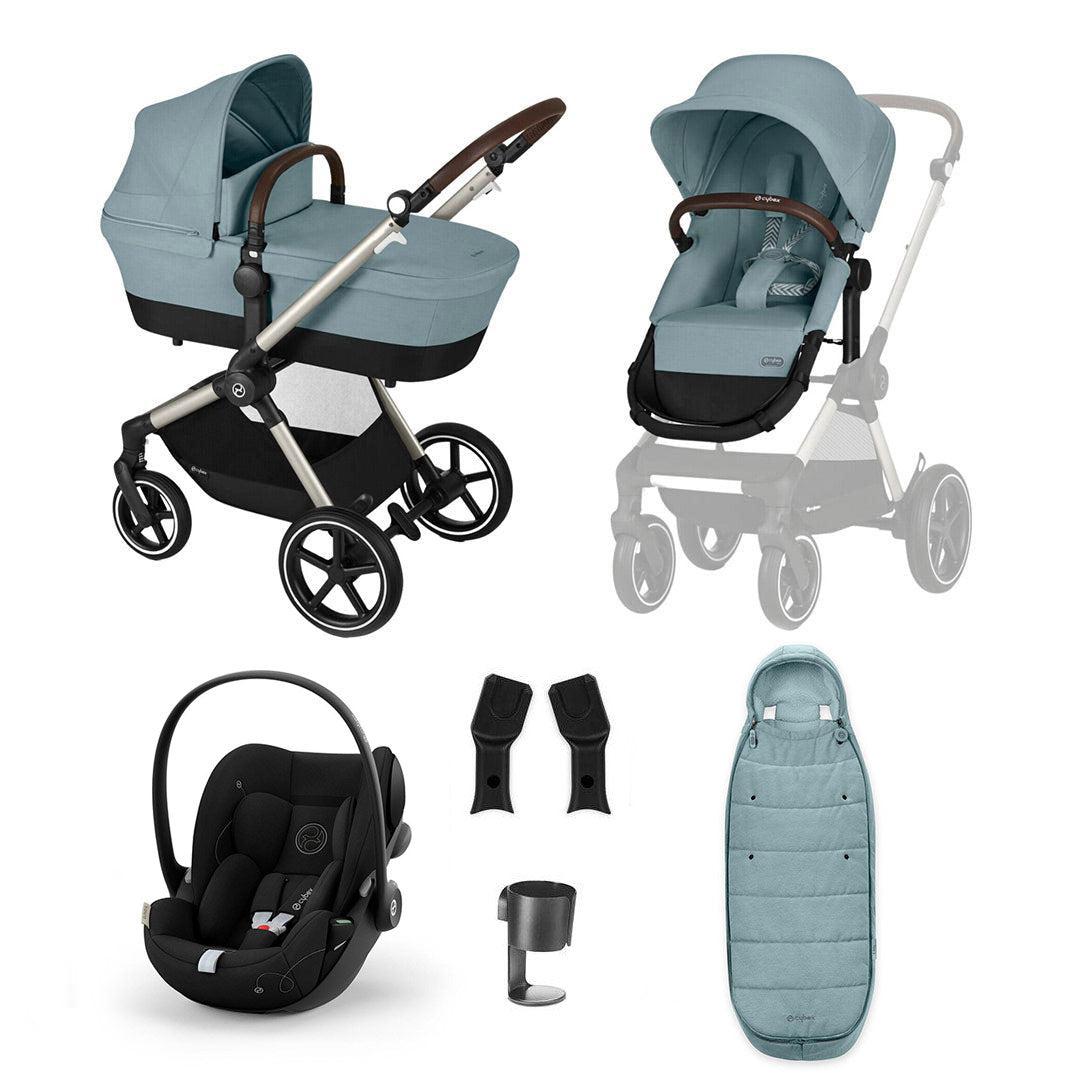 CYBEX EOS + Cloud G Luxury Bundle - Sky Blue-Travel Systems-Sky Blue-Gold Footmuff | Natural Baby Shower