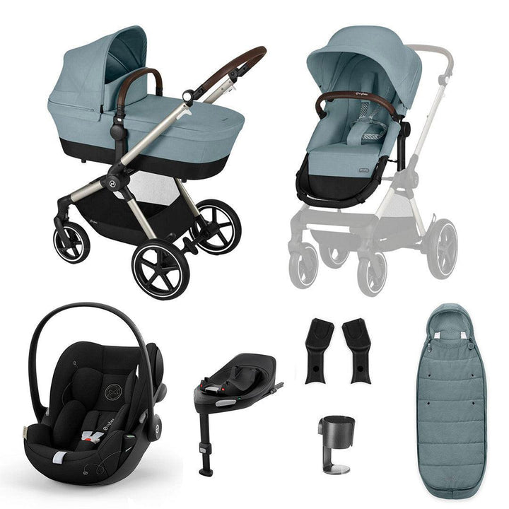 CYBEX EOS + Cloud G Luxury Bundle - Sky Blue-Travel Systems-Sky Blue-Gold Footmuff | Natural Baby Shower