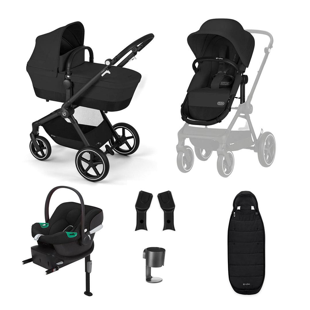 CYBEX EOS Lux Comfort Bundle - Moon Black-Travel Systems-Moon Black-Gold Footmuff | Natural Baby Shower