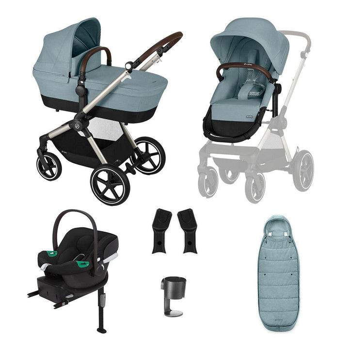 CYBEX EOS Lux Comfort Bundle - Sky Blue-Travel Systems-Sky Blue-Gold Footmuff | Natural Baby Shower