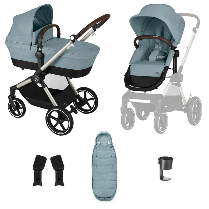 CYBEX EOS Lux Essential Bundle - Sky Blue-Stroller Bundles-Sky Blue-Gold Footmuff | Natural Baby Shower