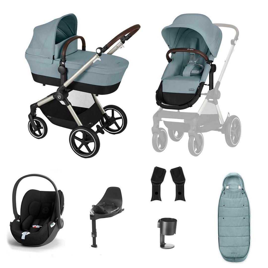 CYBEX EOS Lux Luxury Bundle - Sky Blue-Travel Systems-Sky Blue-Gold Footmuff | Natural Baby Shower