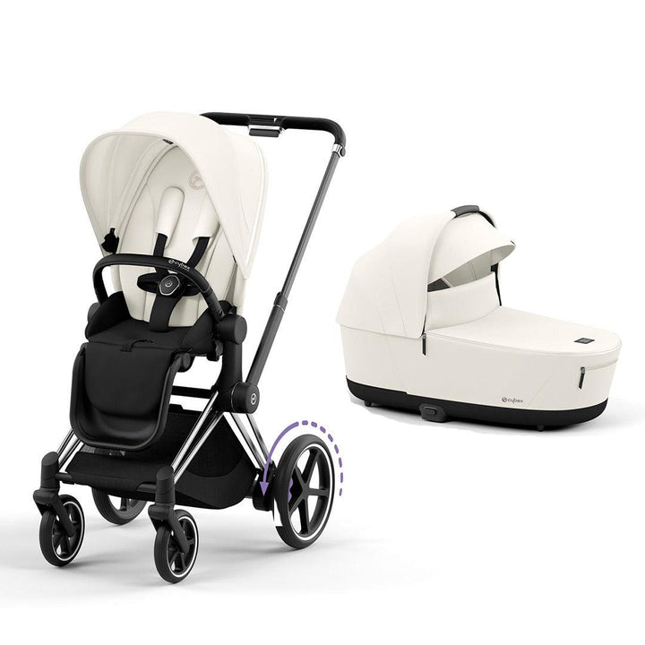 CYBEX e-Priam Pushchair - Off White-Strollers-Off White/Chrome & Black-Lux Carrycot | Natural Baby Shower