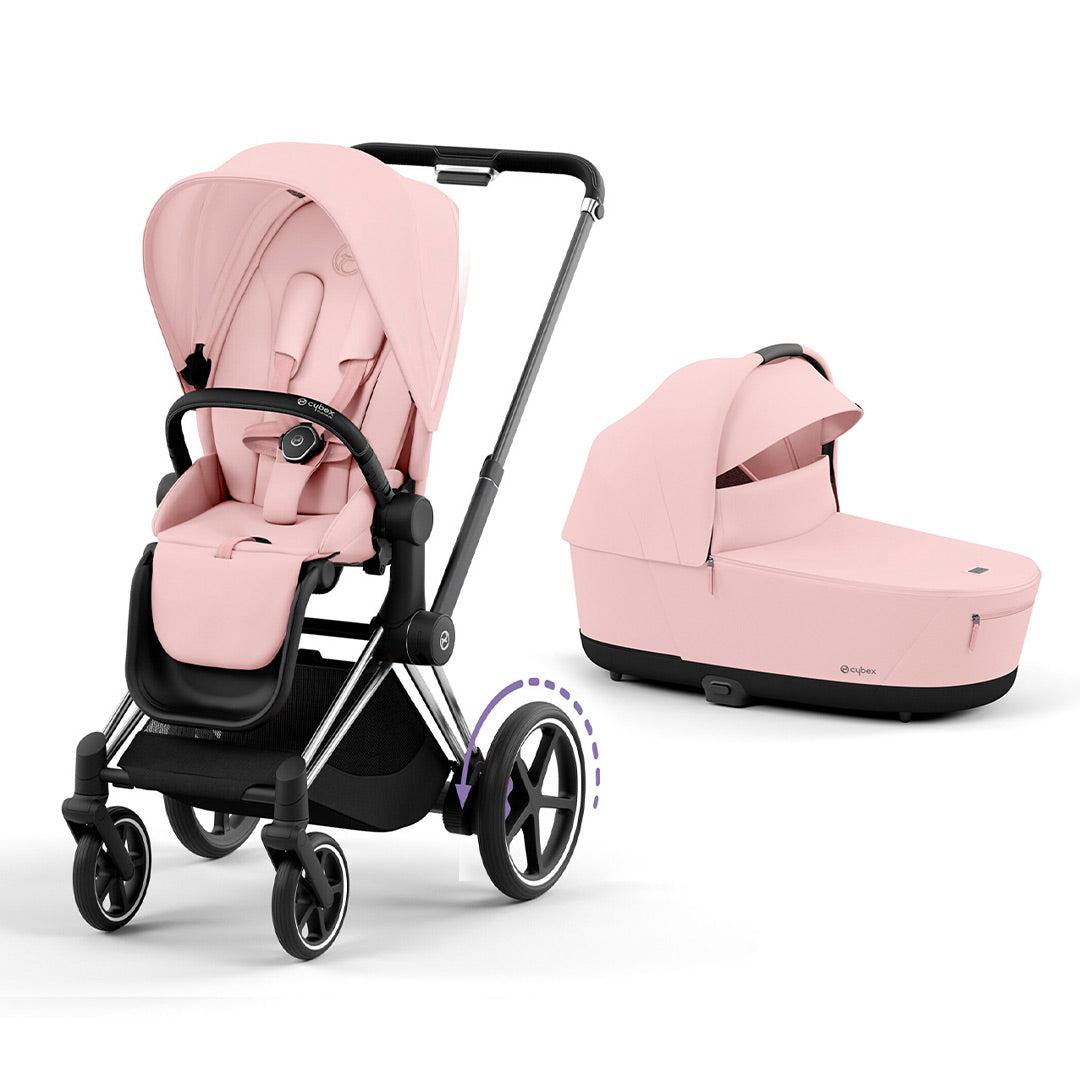 CYBEX e-Priam Pushchair - Peach Pink-Strollers-Peach Pink/Chrome & Black-Lux Carrycot | Natural Baby Shower