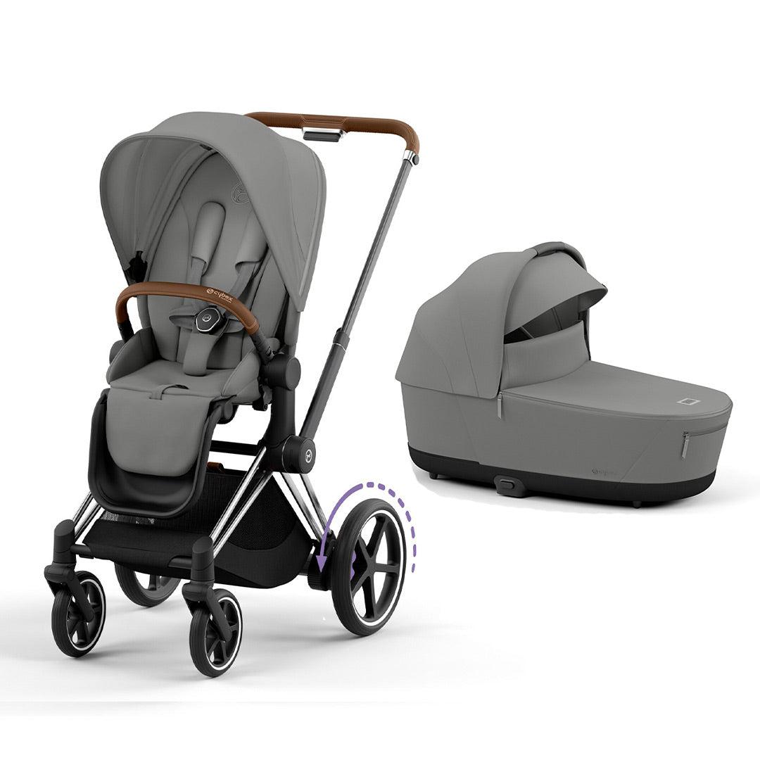 CYBEX e-Priam Pushchair - Mirage Grey-Strollers-Mirage Grey/Chrome & Brown-Lux Carrycot | Natural Baby Shower